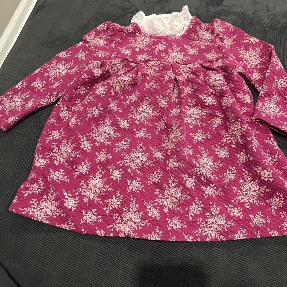 Janie and Jack Berry Floral Long-Sleeve Dress with Ruffled Collar